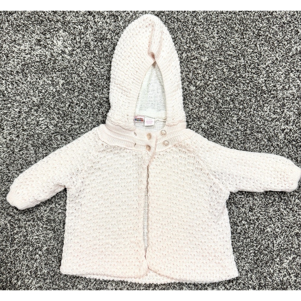 Vintage Cuddle Bear Cardigan Sweater Jacket Baby Girl's Size 9 Mon Pink Cream